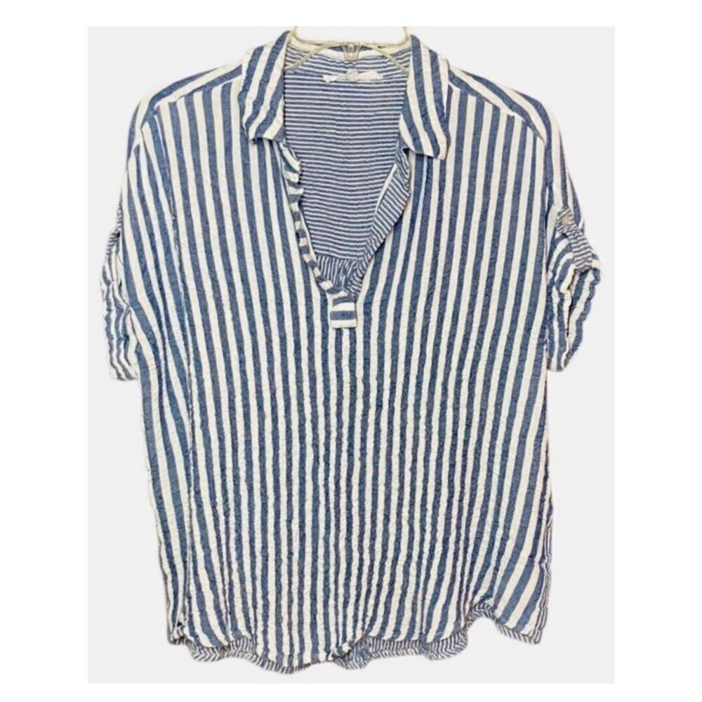 Jane and Delancey Striped Shorts Sleeve Top in Blue/White Women’s L